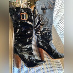 CHLOE PATENT LEATHER Boots Womens Black Buckle Made In Italy Sz 36